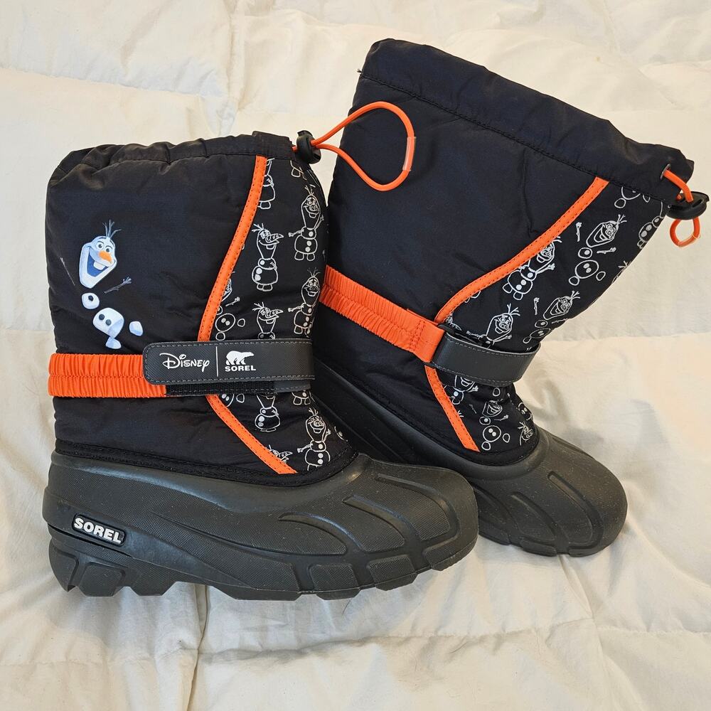 Sorel x Disney Frozen Olaf Flurry Snow Boots Youth 7 Black Orange Winter Boots